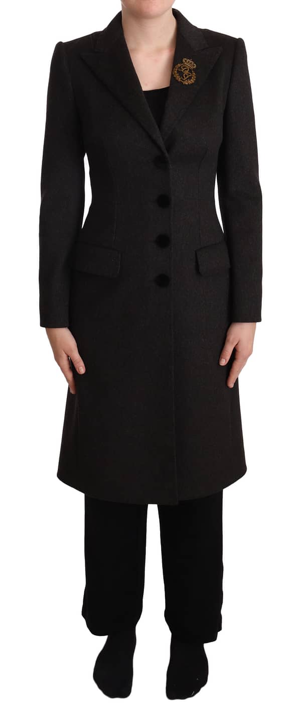 Dolce & gabbana gray wool cashmere coat crest applique jacket