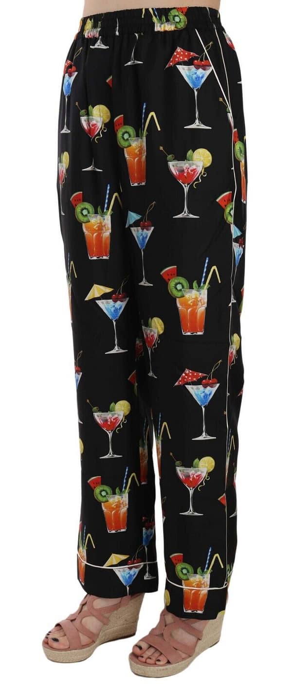Black cocktail print pajama trousers pants