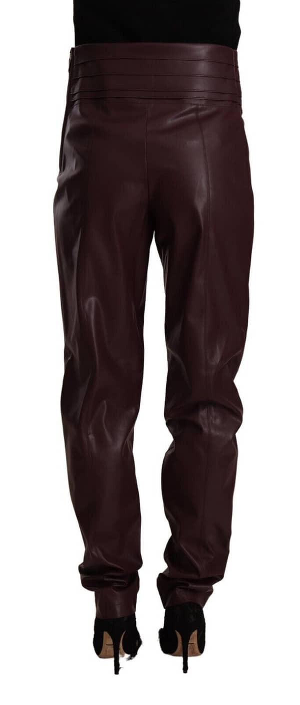 Dark brown leather skinny high waist pants