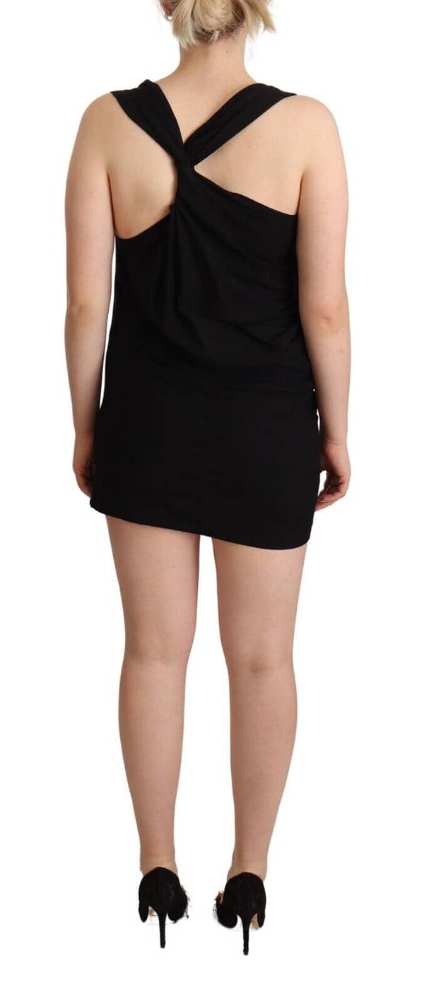 Black sleeveless cotton sheath mini dress