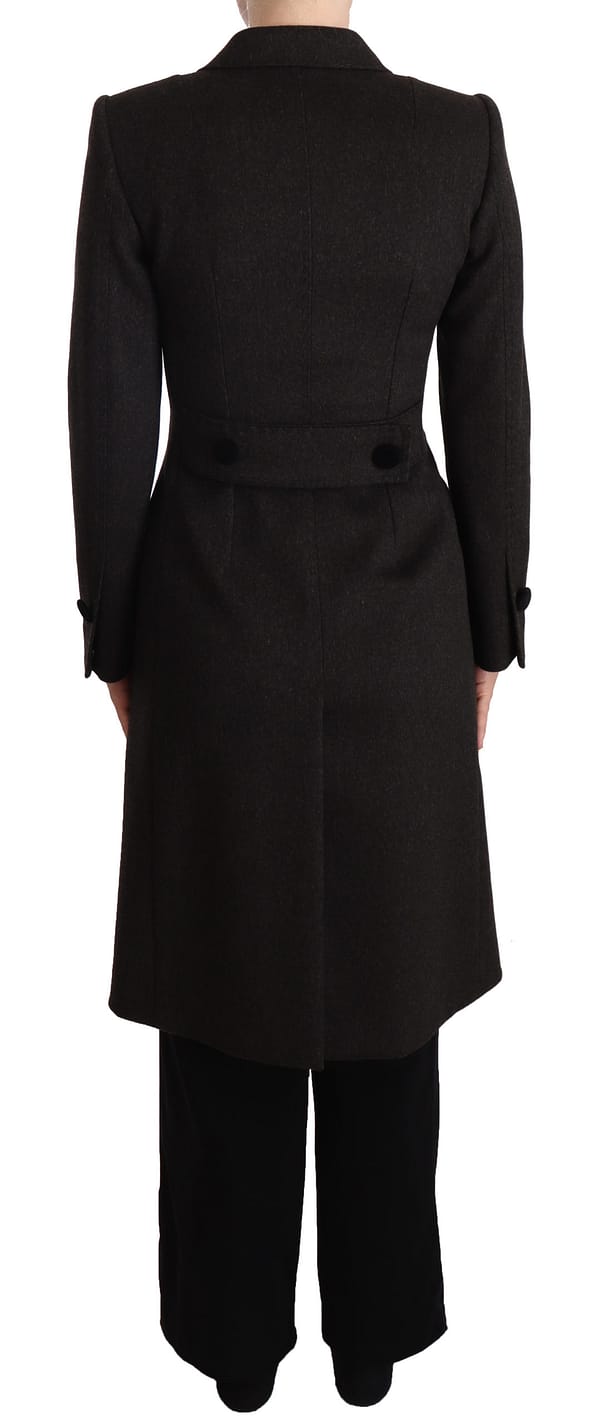 Gray wool cashmere coat crest applique jacket