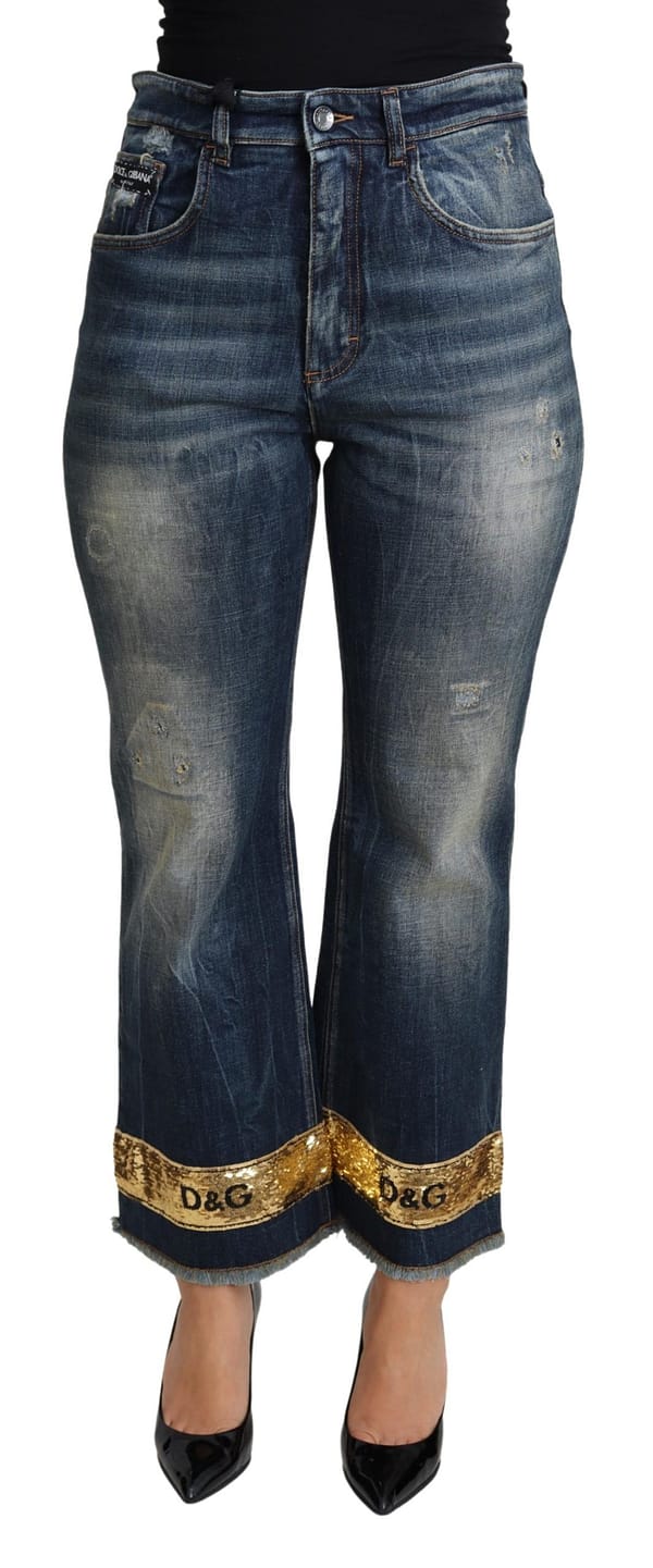 Dolce & gabbana blue cotton stretch sequin cropped denim jeans