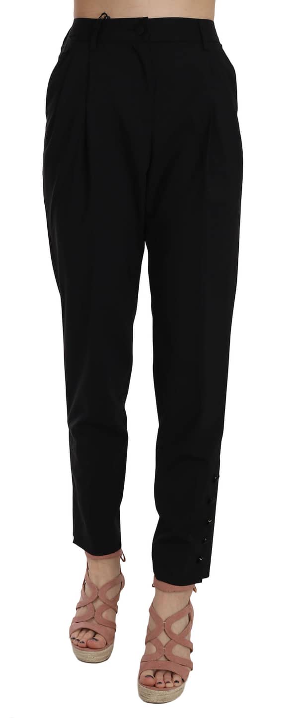 Dolce & gabbana black button pleated tapered trouser pants