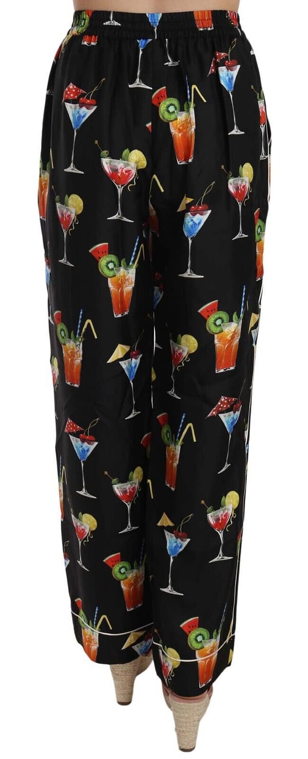 Black cocktail print pajama trousers pants