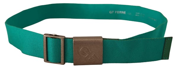 Green cotton silver logo metal buckle waist belt