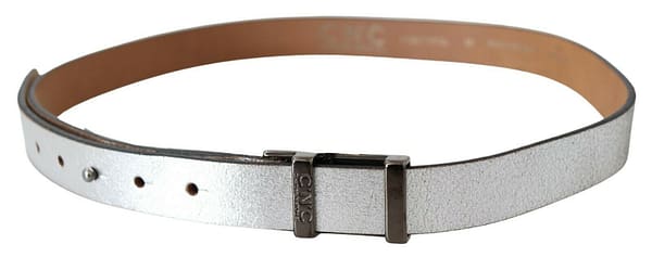 Brown metallic silver leather belt