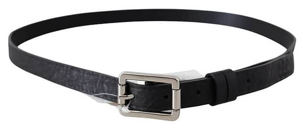 Black leather silver chrome buckle belt