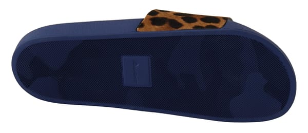 Blue brown leopard logo rubber slides slippers shoes