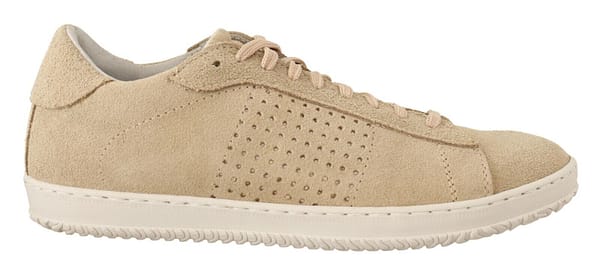 La scarpa italiana beige suede perforated lace up sneakers shoes