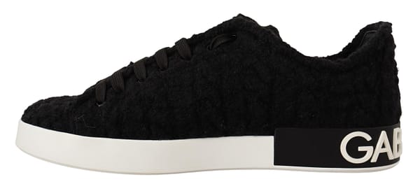 Black white wool cotton casual sneakers