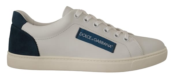 Dolce & gabbana white blue leather low top sneakers