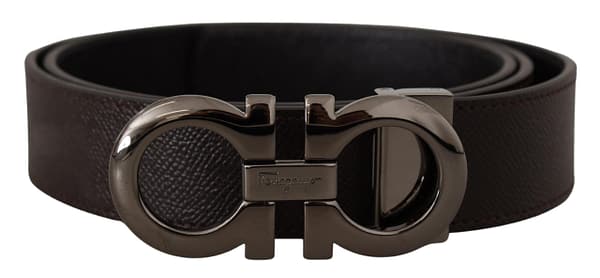 Dark brown and black calf leather reversible belt