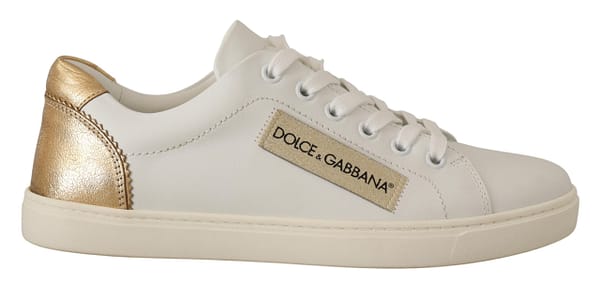 Dolce & gabbana white gold leather low top sneakers