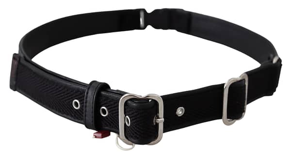 Black leather silver chrome metal buckle belt