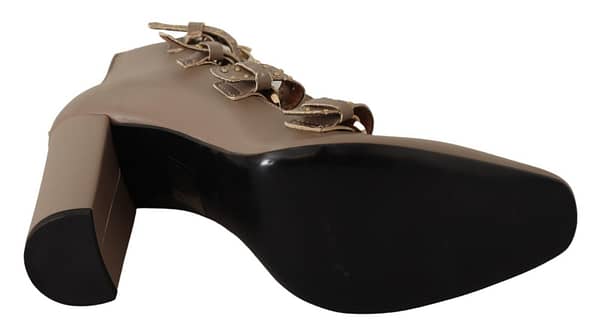 Brown leather block heels multi buckle pumps shoes