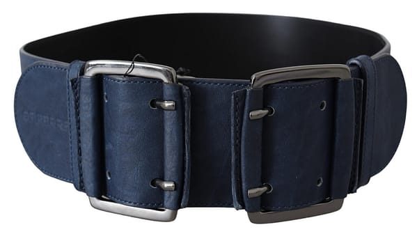 Gf ferre blue leather wide silver chrome double belt