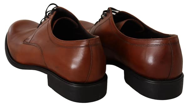 Brown leather lace up mens formal derby shoes
