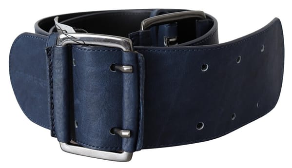 Blue leather wide silver chrome double belt