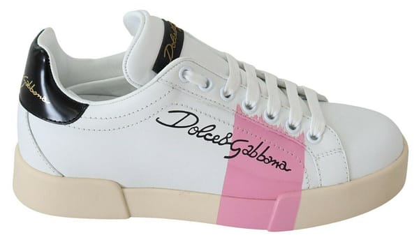 Dolce & gabbana white pink leather classic sneakers shoes