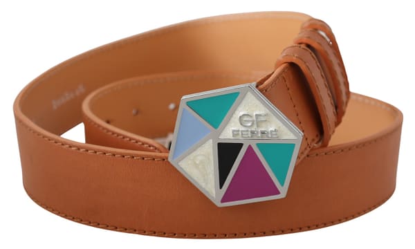 Multicolor logo metal buckle waist leather