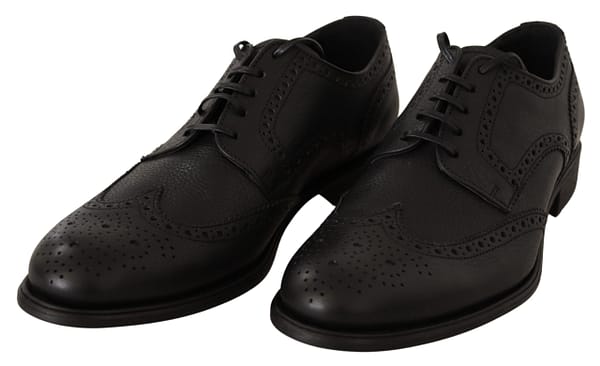 Black leather oxford wingtip formal dress shoes