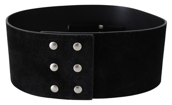 Gf ferre black leather wide silver logo design buckle belt