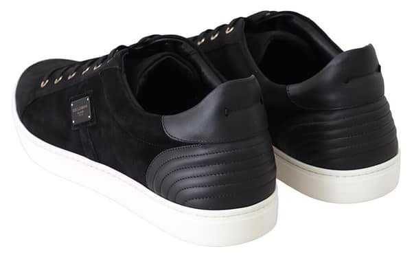 Black suede leather mens low tops sneakers