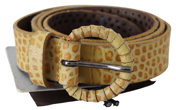 Beige genuine leather snakeskin design round belt