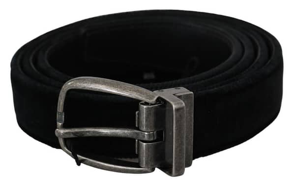 Dolce & gabbana black velvet leather silver oval buckle belt