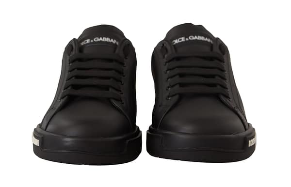 Black leather low tops casual sneakers