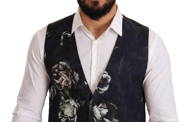 Blue floral single breasted waistcoat vest