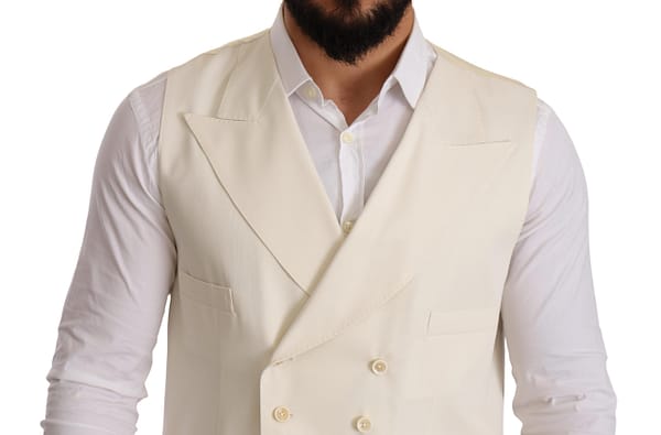 Off white wool double breasted waistcoat