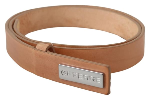 Gf ferre brown leather slim silver logo buckle belt