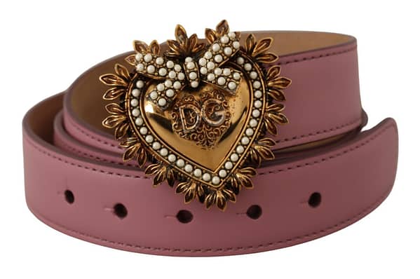 Dolce & gabbana pink leather heart gold logo devotion buckle belt
