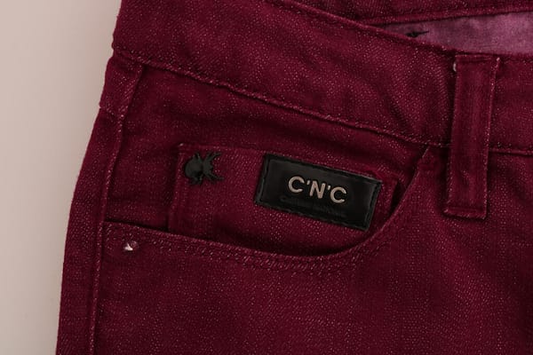 Red wash cotton stretch denim jeans