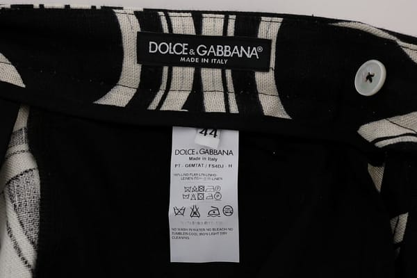 Black white pattern 100% linen pants