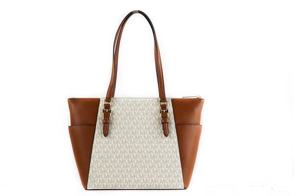 Charlotte signature leather large top zip tote handbag bag (vanilla)