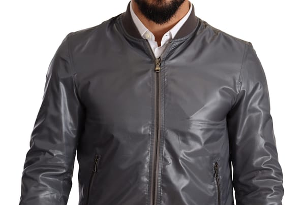 Gray polyester full zip bomber coat jacket