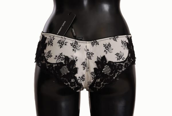 White floral lace satin briefs underwear
