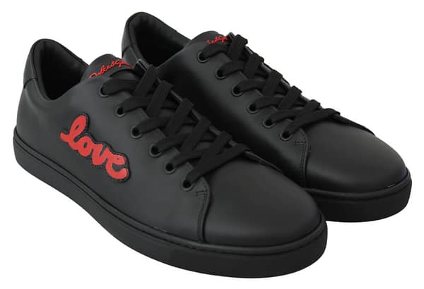 Black leather love heart sneakers womens shoes