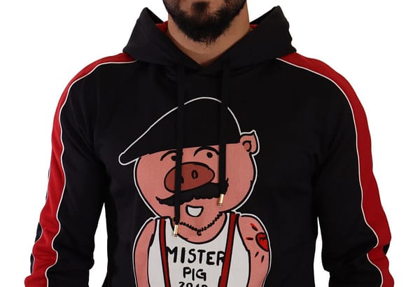 Black year of the pig hooded pullover sweater