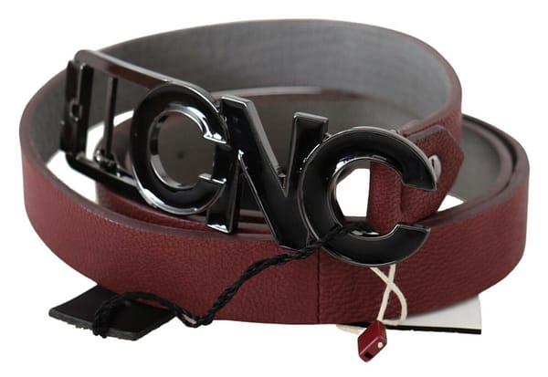 Maroon skinny leather logo fashion belt