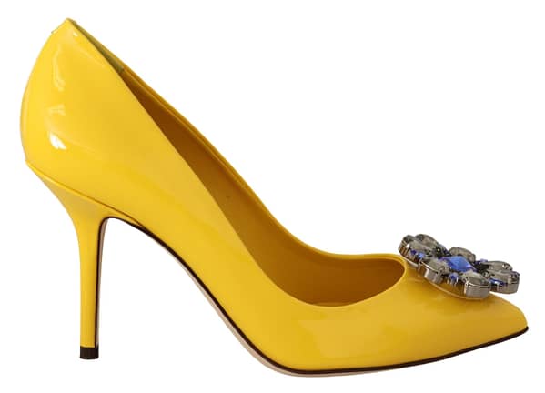 Dolce & gabbana yellow patent leather crystal heels pump