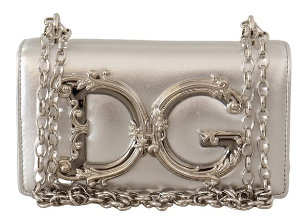 Dolce & gabbana silver leather dg phone small shoulder purse