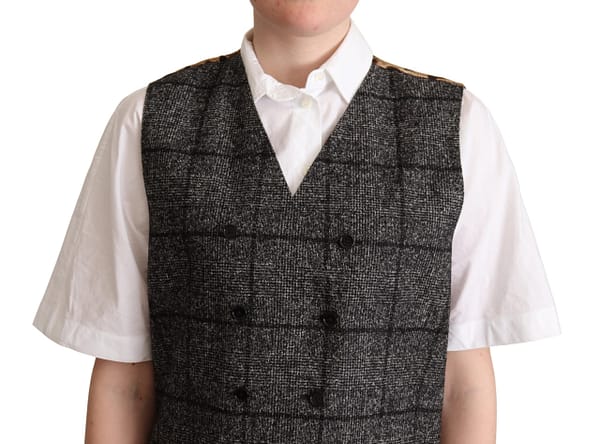 Gray wool leopard print waistcoat vest