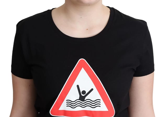 Black cotton swim graphic triangle print t-shirt