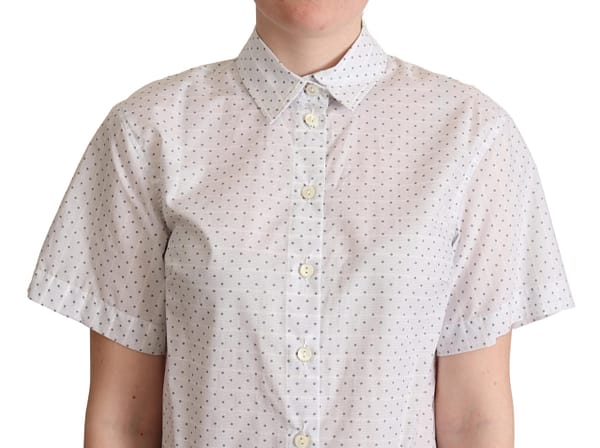 White black polka dots collar blouse shirt