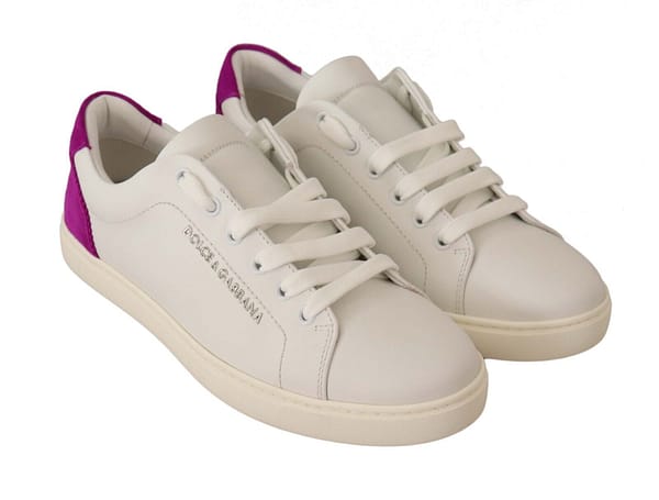White purple leather logo womens sneakers shoes