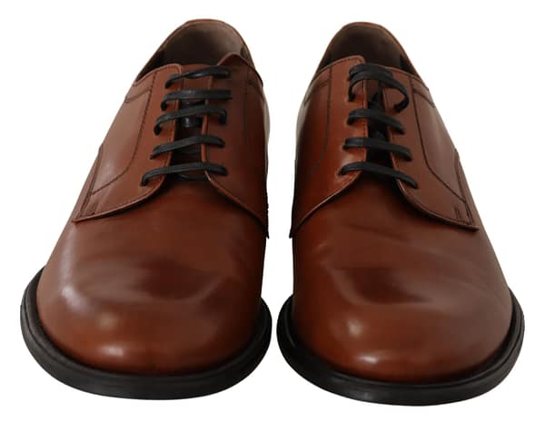 Brown leather lace up mens formal derby shoes