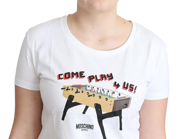 White cotton come play 4 us print tops t-shirt